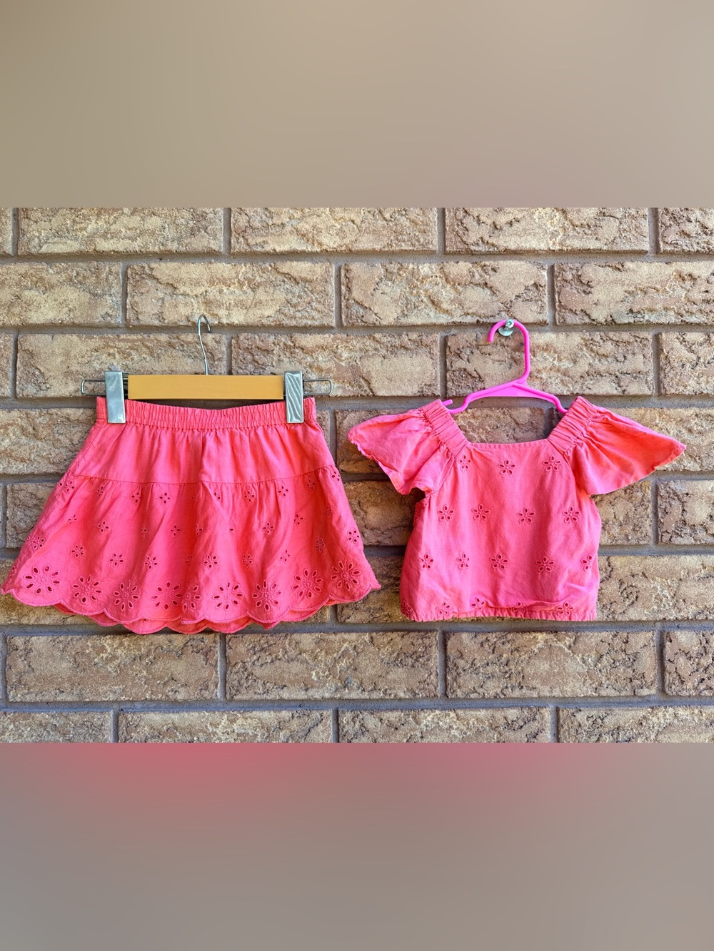 Old Navy Coral Tropics Flutter-Sleeve Floral Cutout Top and Skirt Set
